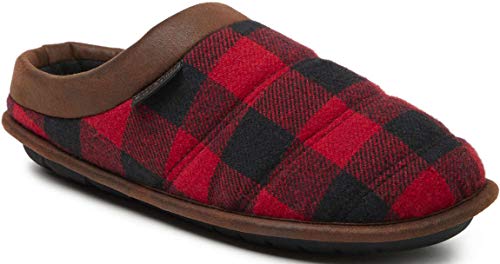 Dearfoams Sabots matelassés pour homme avec bordure en simili cuir - Intérieur/extérieur - Rouge - écossais rouge, Small Cover