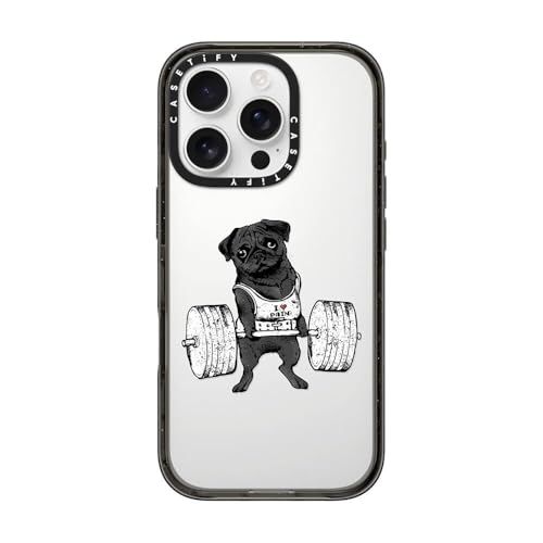CASETiFY �C���p�N�g iPhone 16 Pro �P�[�X [�X���� / 2.5m�̗����������N���A (MIL�K�i4�{����) / ���C�����X�[�d�ɑΉ�] - Black Pug Lift - �N���A �u���b�N