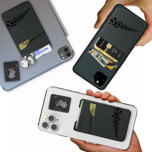 Image of Gecko Travel Tech Double Pocket - Adhesive Card Holder - Cell Phone Pouch - Stick on Lycra Pocket - Carry Credit Cards and Cash (Gray - TIRE)