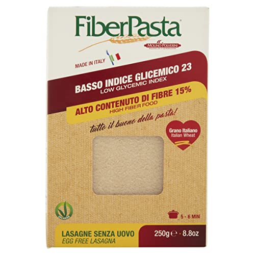FIBERPASTA Lasagne a basso indice glicemico. Adatta a diabetici. Vegano. Formato da 250g.