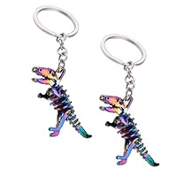 QCVENL 2 PCS Dinosaur Pendant Keychain Colorful Skeleton Alloy Dinosaur Keyring Charm Dragon Keychain Key Ring Holder for Men and Women Jewelry For Child Teen Charms Gift