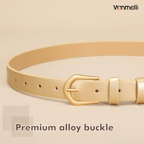 Image of VONMELLI 4 Pack Womens Thin Leather Belt Skinny Waist Belts for Women Fashion Jeans Dress with Gold Buckle