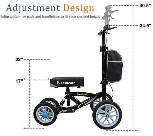 Blessreach Knee Scooter, All Terrain Foldable Knee Scooter Walker, Disc Brake Knee Walker For Foot Injuries Compact Crutches Alternative (Black) #TOP2