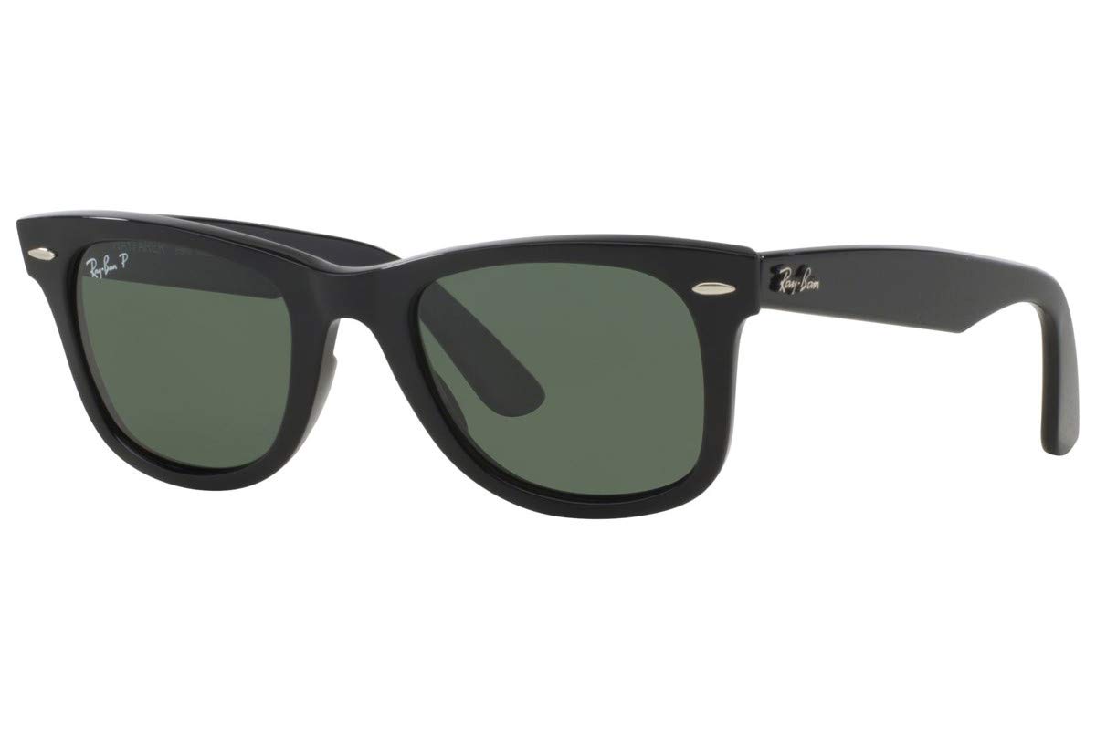 Ray-Ban RB2140 Wayfarer Unisex Square Polarized Sunglasses Black Frame Crystal Green Polarized Lens 901 58 54mm