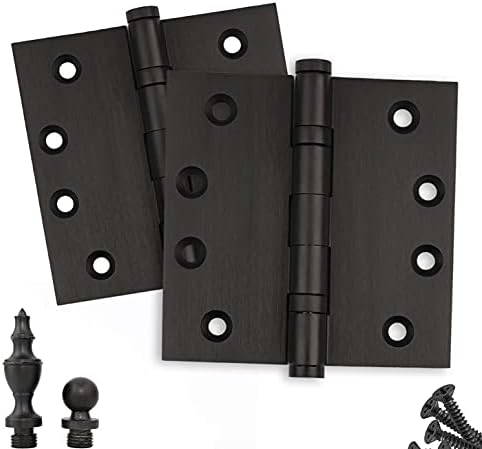 Solid Brass Architectural Door Hinges – 2 Vintage Decorative Cap Mortise Hinges, Ball Bearings, and Stainless Steel Hinge Pin – Home Decor by Embassy, 4 x 4 in., Oil-Rubbed Bronze