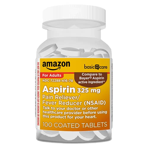Basic Care Aspirin Tablets 325 mg, Pain Reliever and Fever Reducer (NSAID), 100 count, Temporarily Relieves Headache, Muscle Pain, Toothache, Menstrual Pain, Pain and Fever, Minor Pain of Arthritis