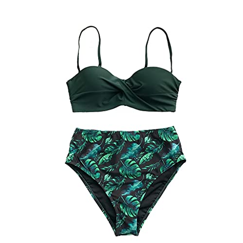 Bikini imprimé vert feuille maillot de bain deux pièces pour femme