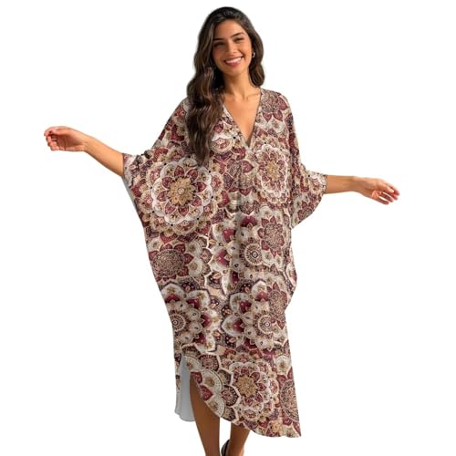Robe caftan pour femme grande taille col en V fluide manches chauve-souris