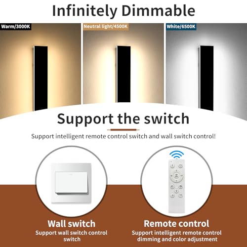Image of 2 Pack 71inch Modern Outdoor Wall Light, 3000K-6000K Dimmable Outside Wall Sconce, Black Exterior Lighting Fixture, IP65 Waterproof Linear Long Garage Lights for Porch Patio Garden with Remote Control