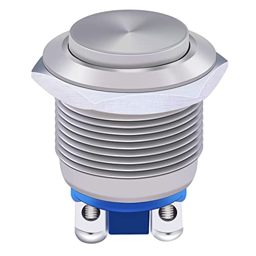 Twidec/19Mm Waterproof Stainless Steel Metal Shell Momentary Raised Top Push Button Switch 3A/12~250V Spst 1No Start Button For Car Modification Switch（Quality Assurance For 1 Years） M-19-T-G #TOP2