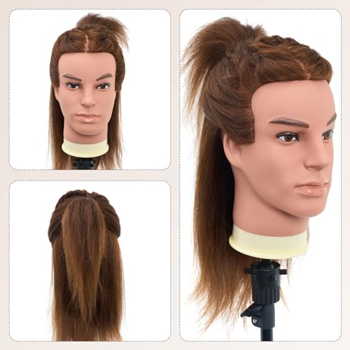 Neverland Training Heads Man 100% Real Hair Styling Training Head Brown With Beard Cosmetology Hairdressing - Image 4