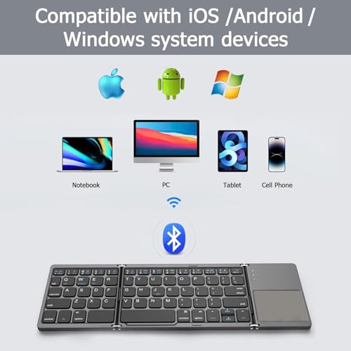 Image of XIKKART Foldable Bluetooth Keyboard with Touchpad - Portable Wireless Keyboard, Rechargeable Battery Full Size Ultra Slim Pocket Size Folding Keyboards for Android Windows iOS Tablet & Laptop - Black