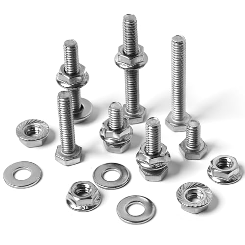 Image of 1 /4-20 Hex Bolts Screws Flange Hex Nuts Flat Washers Kit, Stainless Steel 304, Fully Threaded Hex Bolt 1 /4-20 x 1 /2 inch 3 /4 inch 1 inch 1-1 /4 inch 1-1 /2 inch 1-3 /4 inch 2 inch Length