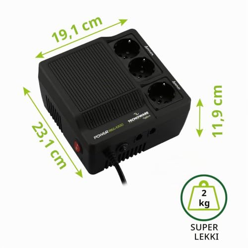 Tecnoware Power Systems PowerReg 1000VA, Stabilizator napięcia jednofazowy, Ochrona przed skokami, pikami i spadkami napięcia dla: TV, systemów HiFi, drukarek, małych urządzeń domowych i biurowych