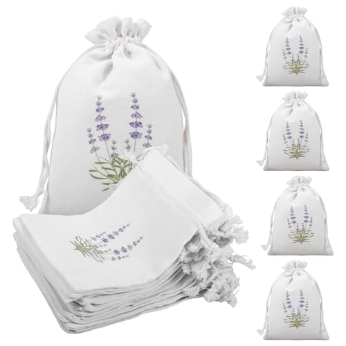Sutowe 20 sacchetti di lavanda vuoti con coulisse, 13 x 18 cm, in cotone e lino, per gioielli e lavori fai da te, da riempire con lavanda, spezie ed erbe aromatiche (bianco)
