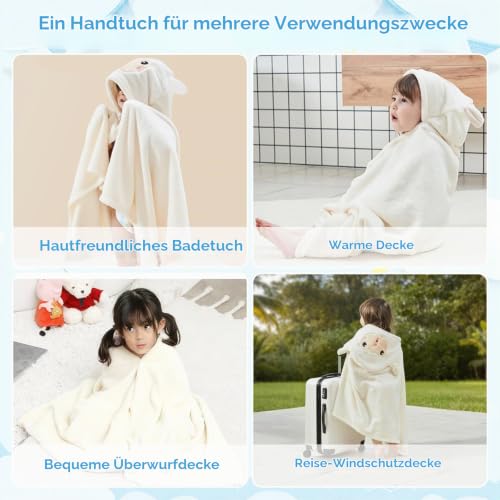 HAGOT Kapuzenhandtuch für Babys, 80x80 cm, Baby Bath Towel, Babybadetuch aus Korallenvliesfür, Babys Neugeborene, Weiß – Ansicht 4