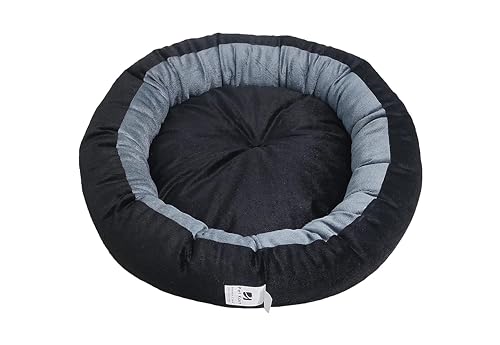 Image of Medium Size Dog Bed for Medium Size Dogs, Puppies, Kitten and cat Bed Velvet Fabric Dual Color Grey-Black Anti Skid Bottom Washable Export Quality Pet Bed