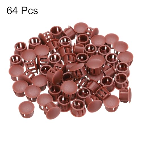 Image of MECCANIXITY 64PCS 12mm(1 /2 inch) Red Brown Plastic Hole Plugs, Flush Type Panel Hole Plugs Insert End Caps for Locking Hole Tubes Furniture Cabinet