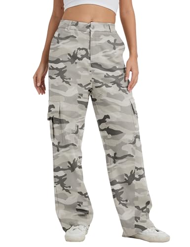 Image of Cargo Pants for Women High Waist Wide Leg Stretchy Pull On Baggy Casual Pants with Pockets