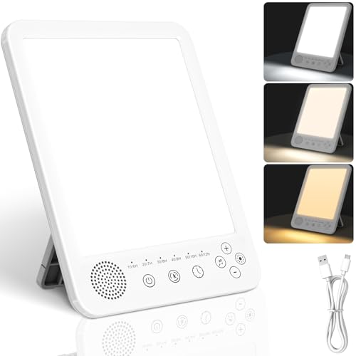 Brenth - Brenth SAD Lamp, 10000 Lux SAD Light Therapy Lamp with 13 Natural White Noises, 3 Color Temperature, 5 Brightness Levels, 6 Timer, Wake Up & Memory Function for Home/Office/Desk, UV-Free