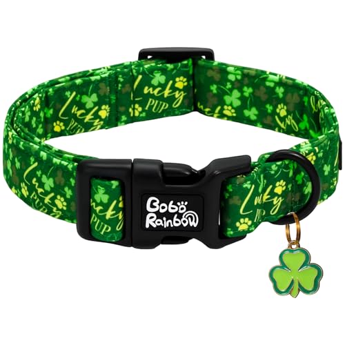 Image of St Patrick's Green Letter Trefoil Dog Collar for Small Dogs | Daily Walks,Irish Parade,Spring Picnic Hiking,Adjustable,Cotton Fabric,Quick Release Plastic Buckle,Pendant,Female /Male Dog