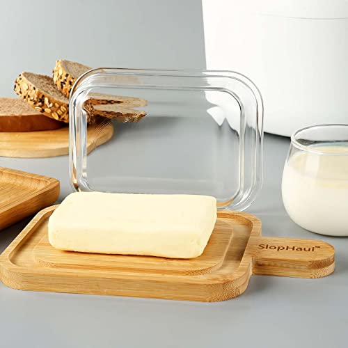 Large Glass Butter Dish With Lid For Countertop, Accommodates All East/West Coast Butter, Elegant And Durable Butter Keeper Container For Kitchen Decor, Microwave/Dishwasher Safe #TOP6