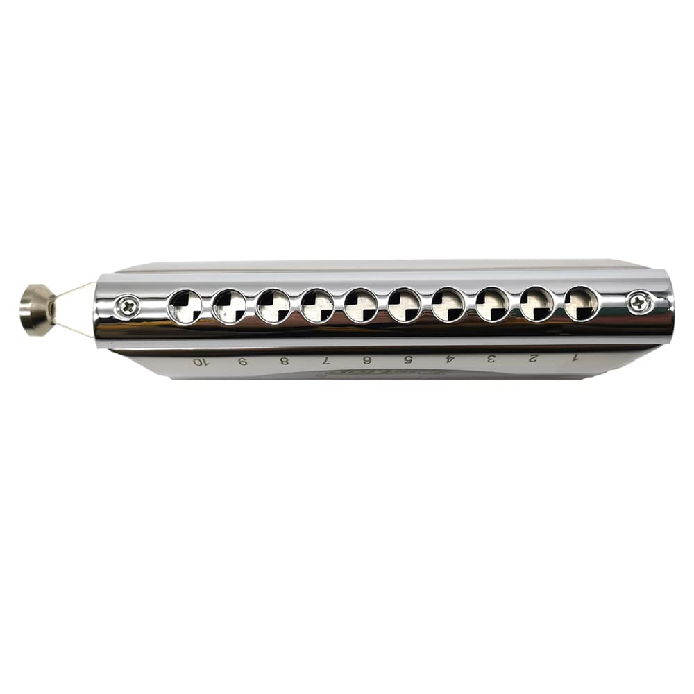 Armonica cromatica professionale a 10 fori, 40 toni, chiave di do, strumenti musicali per adulti, armonica per adulti, giocatori professionisti, studenti e principianti (argento)