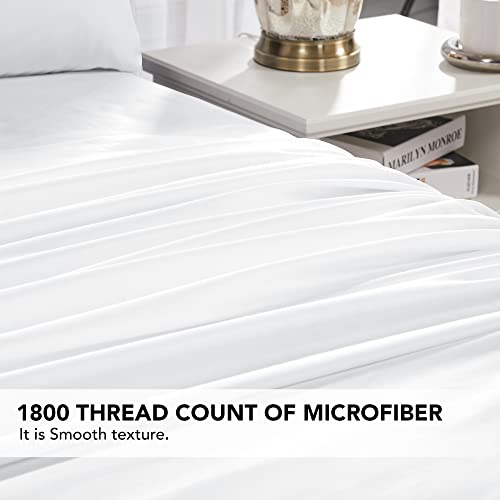 Deconovo Queen Sheet Set Bed Sheets White Microfiber 16" Deep Pocket 1800 Thread Count Luxury Comfort Bedding Silky Soft Touch 4 Pieces Pillowcases Flat Sheet & Fitted Sheet #TOP4
