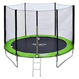 Happy Garden Pack Premium Cama elástica de jardín Redonda para niños 245cm Reversible Verde/Azul Canberra + Red, Escalera, Lona y Kit de Anclaje, fácil Montaje