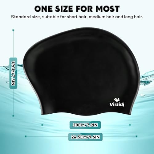 2 Pack Swim Cap for Women Men Adult, Silicone Swimming Caps for Short Long Hair, Waterproof Swim Hats Bathing Caps to Keep Hair Dry with Nose Clip and Earplugs (Black&Rose)
