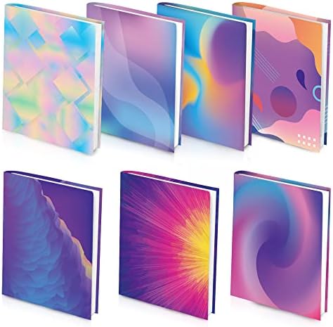 Neon Pattern Book Covers, Feela 7 Pack Stretchable Jumbo Fabric Book Covers, Washable Durable Reusable Nylon Book Covers, for Hardcover Textbooks Notebooks up to 9”x11”