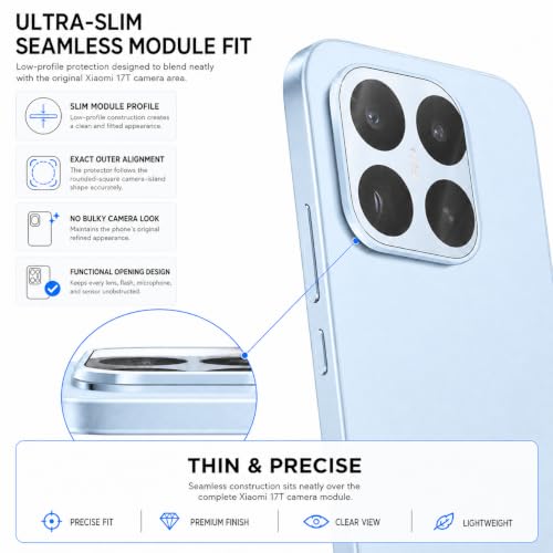 Image of FIRST MART Blue Camera Ring Guard Protector for Xiaomi 17T | Tempered Glass with Metal Alloy Rings, HD Clear, Scratch Resistant, Case-Friendly | Pack of 1