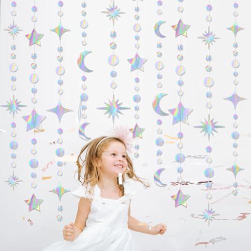 image for KTBANBANNEY 4 Pack Multi Iridescent Party Garland Star&Moon Holographi