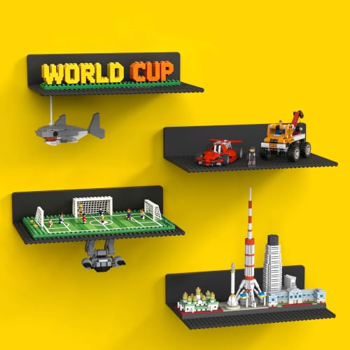 BlissBox 4-Pack Large Display Shelves for Wall Compatible with Lego Building Bricks, 11.3x6.3inch Dual-Sided 36x20 Studs for Brick Display and Storage, for Medium & Large Brick Builds, Black