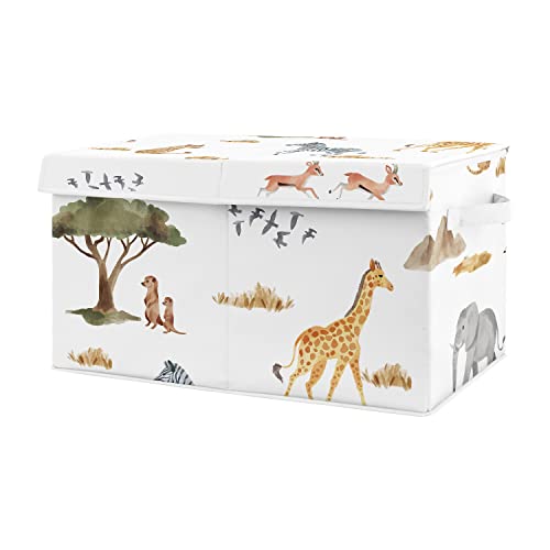 Sweet Jojo Designs Jungle Animals Small Fabric Toy Bin Storage Box Chest Baby Nursery Kids Room Dark Hunter Green Yellow Grey Black White Wildlife Safari Elephant Giraffe Lion Monkey Leopard Cheetah #TOP21