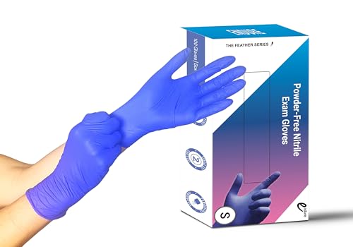 Endure Industries Cobalt Blue Powder-Free Nitrile Exam Gloves, 3.5 MIL Cleaning Cooking Disposable Glove, Feather Series (Small, 100, Count)