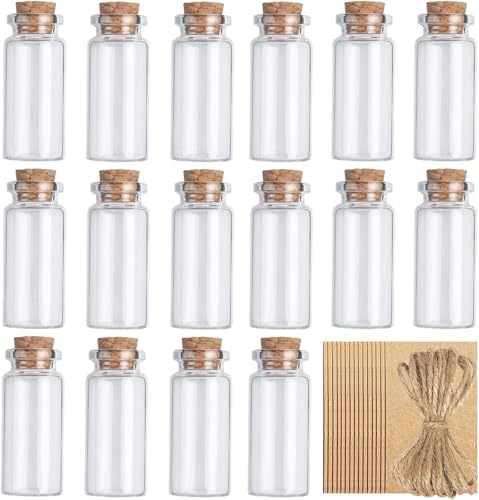 CL-Link, lot de 20 mini-flacons en verre de 10 ml avec bouchons + 20 ficelles + 20 étiquettes suspendues pour DIY, décoration, cadeaux de mariage, fête