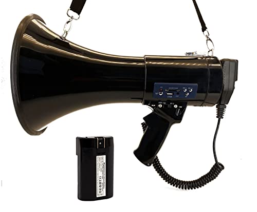 MyGiftHub Portable Megaphone Bullhorn Speaker w Siren & 3.5mm Aux Input- 50 Watt in 1200 Yard Range- Professional for Outdoor Sports, Cheerleading and Coaches or Police Safety Drills (Black)