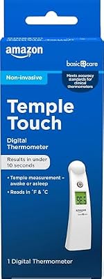 Amazon Basic Care Temple Touch Digital Thermometer, Instant Read, Easy to Use, Fast Accurate, White