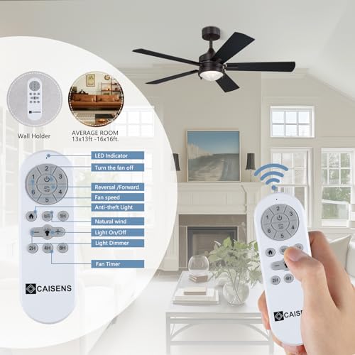 Caisens 52 Inch Farmhouse Ceiling Fan with Light and Remote Control, Forged Metal Light Kit with Crystal Prismatic Glass, 3CCT Dimmable, 6 Speed Reversible, Dark Bronze, Indoor/Outdoor by Caisens - Used condition - Image 3