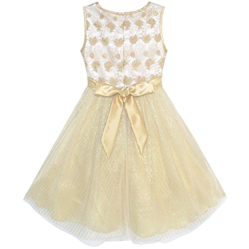 Image of Sunny Fashion Girls Dress Shinning Sequins Beige Tulle Layers Wedding Pageant