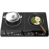Zarbaco Double Induction Cooktop, 1800W Portable Induction Cooktop 2 Burner Independent Touch Control, Ceramic Electric Stove with 9 Temperature and Power Level, Safety Lock, 3 Hour Timer - Black
