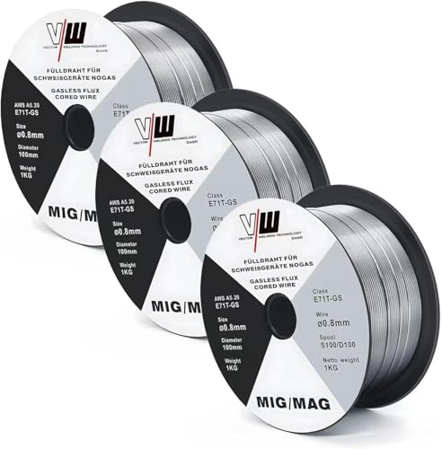 3 Pezzi Bobina di Filo Animato Flux in Acciaio E71T-GS, MIG MAG NoGas Senza Gas 0.8 Mm - 1 Kg