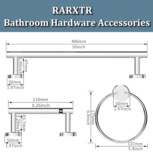 RARXTR 3pc Bathroom Hardware Set with Polished Toilet Paper Holder, Towel Ring, Towel Bar SUS304 Stainless Steel Toilet Paper Roll Holder Wall Mount, Bathroom Towel Holder, Towel Rack Set by RARXTR - Image 6