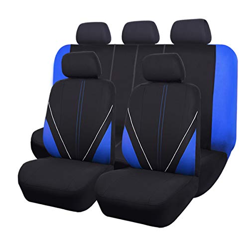 Flying Banner Universal Breathable Mesh Cloth Car Seat Covers Full Set Airbag Compatible Cushions Protector (Black and Blue)