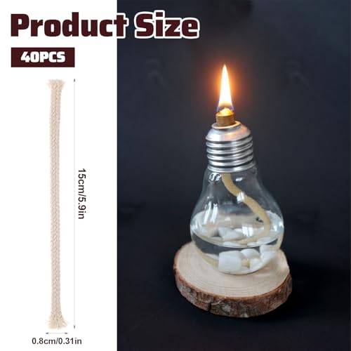 Lusofie 40pcs 1/4\" Oil Lamp Wicks Round Cotton Wicks for Tiki Torches, Alcohol Candle Burner, Kerosene Lamp, Oil Lantern