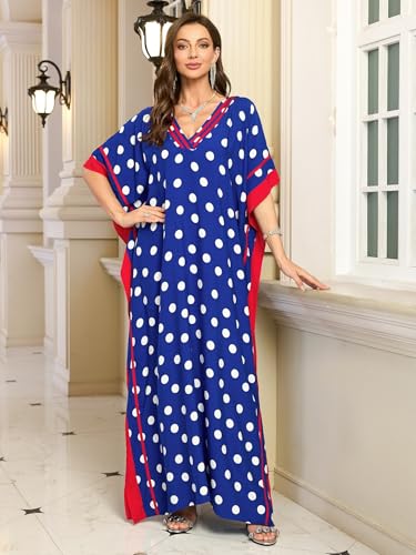 Image of KECVOT Kaftan Dresses for Women V-Neck Print Swimsuit Cover Up Plus Size Beach Caftan Lounge Dress
