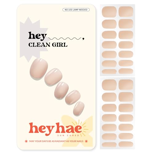 Heyhae Semi Cured Gel Nail Strips | No LED Lamp Needed | Spring, Marble, Pink | Easy Apply & Remove, Salon Quality | Includes 28 Strips, 1 Prep Pads, Nail File & Wooden stick - Hey, Daisy Days