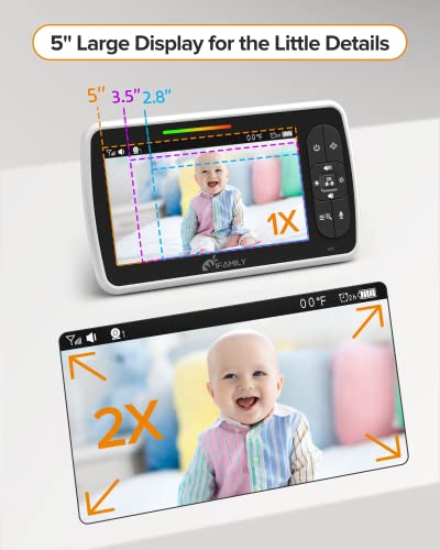 Baby Monitor – 5” Large Display Video Baby Monitor With Remote Pan-Tilt-Zoom |Infrared Night Vision, Temperature Display, Lullaby, Two Way Audio |960Ft Range Baby Monitor With Camera And Audio #TOP2