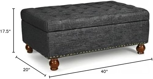 Miniatura 101 de Adeco Otomana de almacenamiento, banco tapizado rectangular de piel sintética con patas de madera, reposapiés, mesa de café para sala de estar,